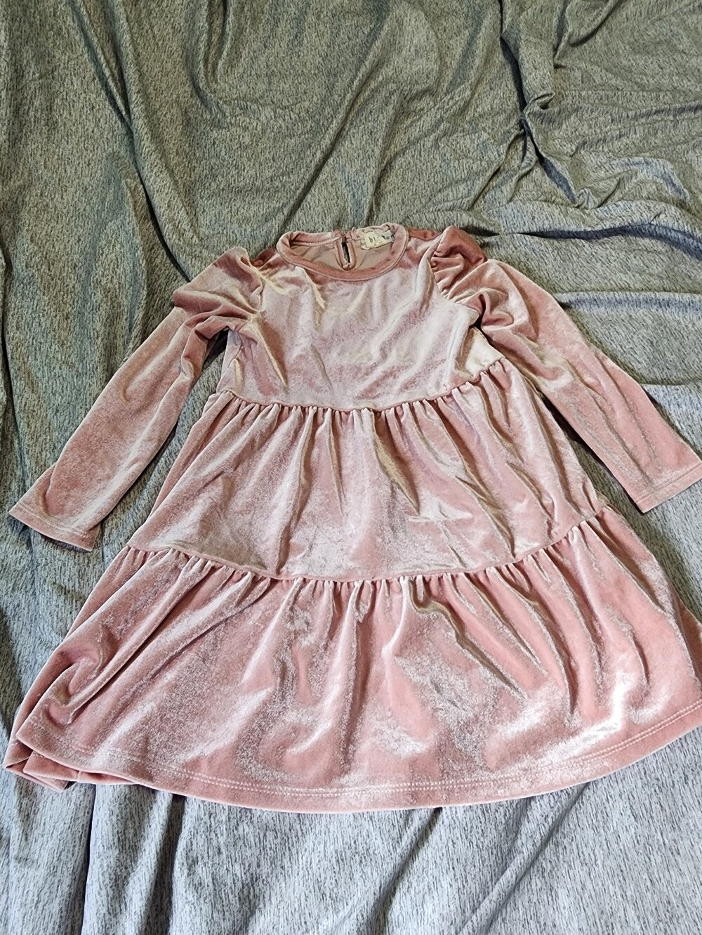 btween Pink Velvet Tiered Long-Sleeve Dress
